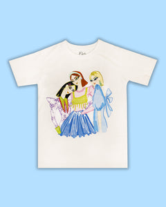 Sisterhood T-Shirt,Colorful Digital Artwork,Friendship Celebration,Embracing Differences,Stylish Outfits,Party outfit,100% Cotton Fabric,Dubai Fashion,Warm Climate Wear,UAE Style,Empowering Women,Women Supporting Women,Unique Design,Fun Night-Out Look,Sequin Skirt Pairing,Friendship Bonds,Evening wear ,Shop Now in UAE,Festive wear, confetti, birthday party